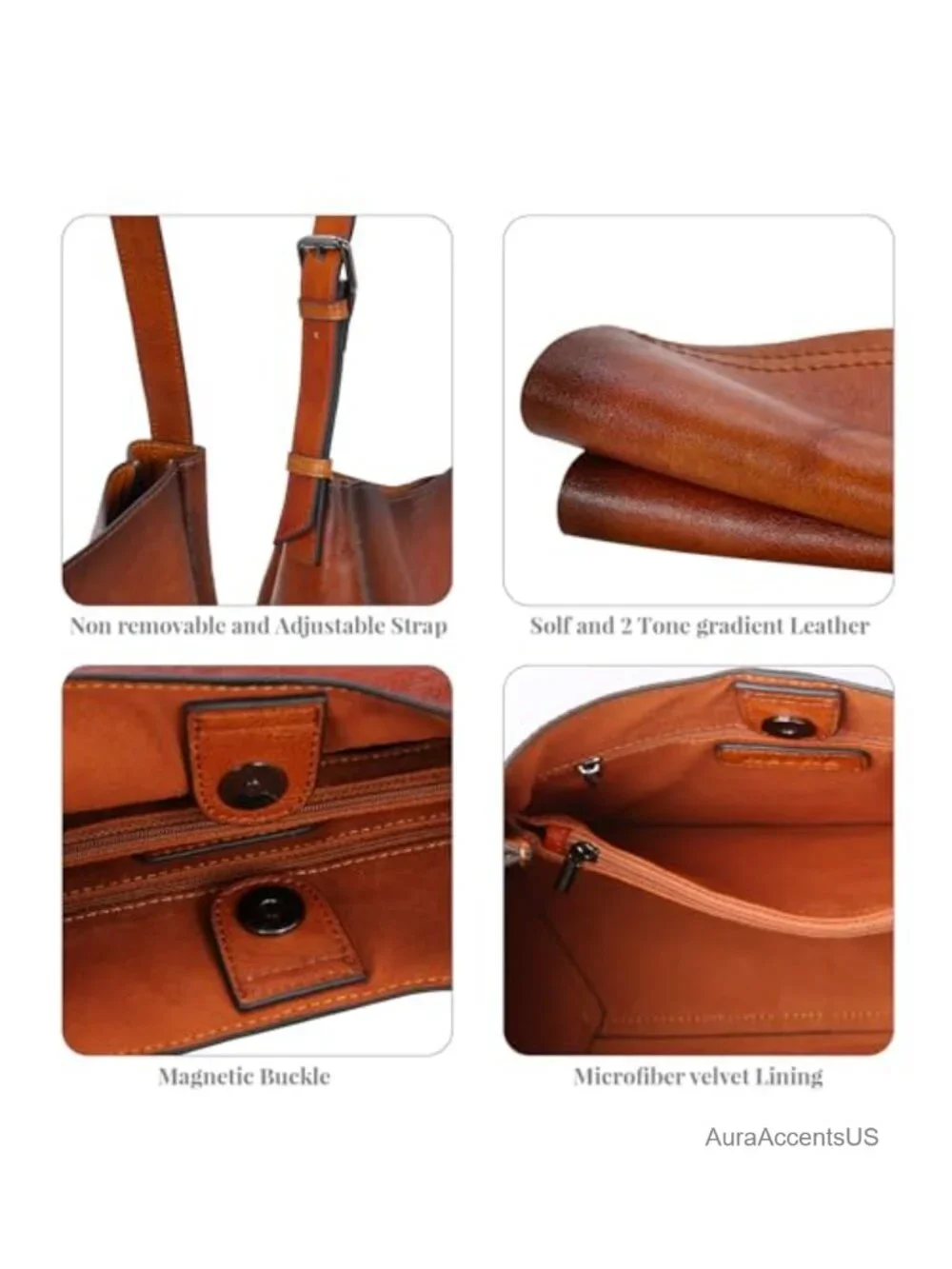 Genuine Leather Hobo Shoulder Crossbody Bag Adjustable Strap